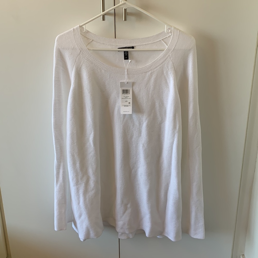 NWT Eileen Fisher white jewel neck pullover, size L